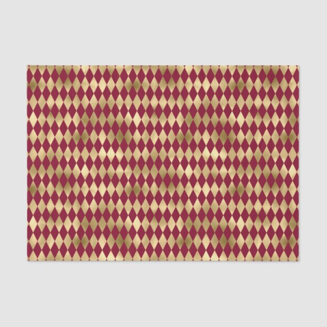 Elegant Gold Burgundy Diamond Pattern Tissue Paper (Front)