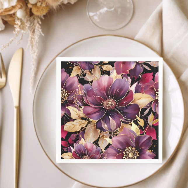 Elegant Gold Burgundy Floral pattern Napkin (Creator Uploaded)