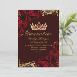 Elegant Gold Burgundy Photo Quinceanera Invitation