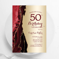 Elegant Gold Burgundy Red Agate 50th Birthday