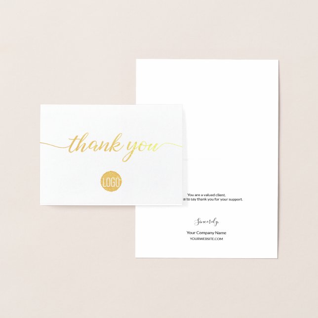 Elegant Gold Business logo small Thank you Foil Card (Display)
