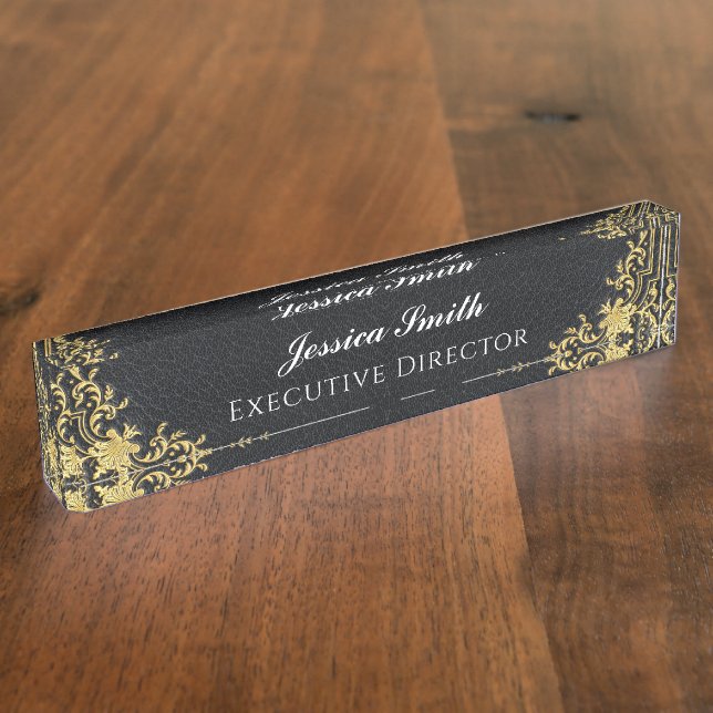 Elegant Gold Business Professional Monogram Nameplate (Side)