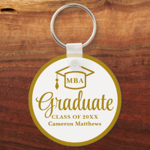Elegant Gold Business School Graduation MBA Key Ring