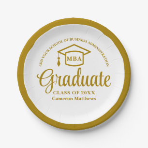 Elegant Gold Business School Graduation MBA Paper Plate
