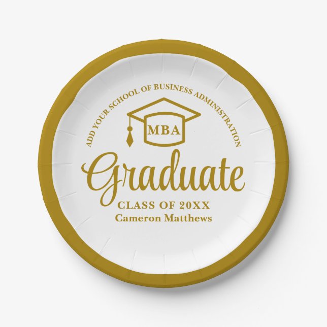 Elegant Gold Business School Graduation MBA Paper Plate (Front)