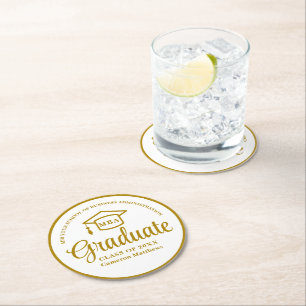 Elegant Gold Business School Graduation Party Round Paper Coaster