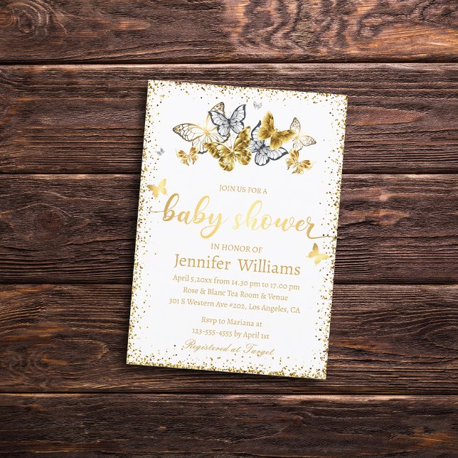 elegant gold butterflies glitters baby shower  invitation (Creator Uploaded)