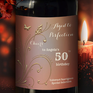 Elegant Gold Butterfly Birthday Wine Label