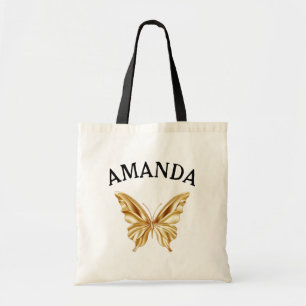 Elegant Gold Butterfly Curved Name Girly Tote Bag