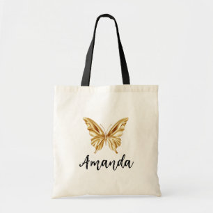 Elegant Gold Butterfly Name Girly Tote Bag