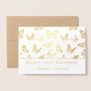 Elegant Gold Butterfly Pattern Happy 50th Birthday Foil Card