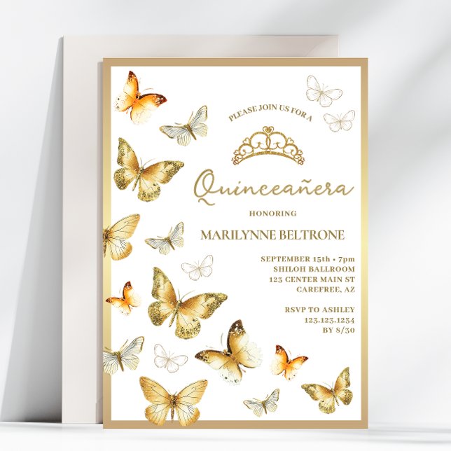 Elegant Gold Butterfly Quinceañera Invitation (Creator Uploaded)