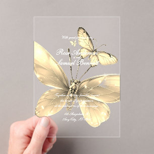 Elegant Gold Butterfly Wedding Acrylic Invitation
