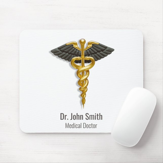 Elegant Gold Caduceus Black Wings Classy Medical Mouse Pad (With Mouse)