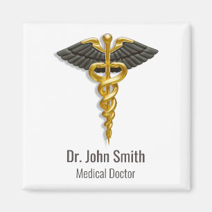 Elegant Gold Caduceus Classy Medical Black Wings Magnet