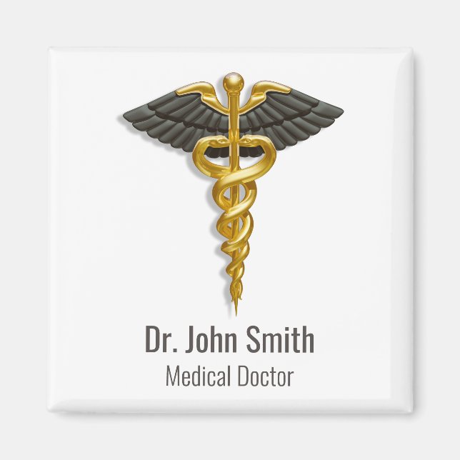 Elegant Gold Caduceus Classy Medical Black Wings Magnet (Front)