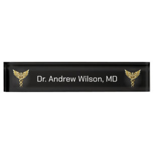Elegant Gold Caduceus Medical Doctor Nameplate