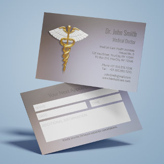 Elegant Gold Caduceus White Wings Medical  Appointment Card