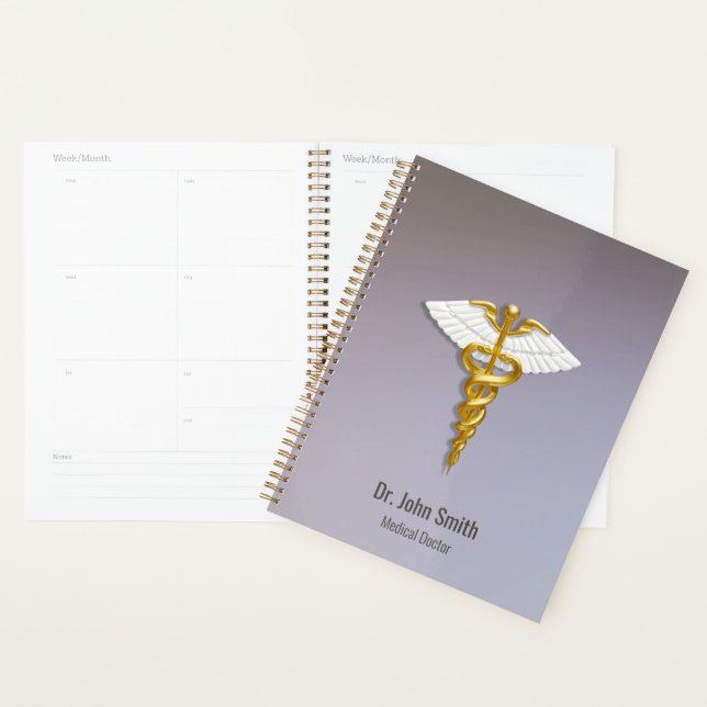 Elegant Gold Caduceus White Wings Medical Planner (Display)