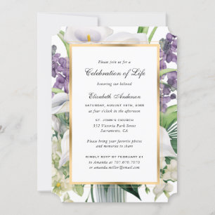 Elegant Gold Calla Lily Photo Celebration of Life Invitation