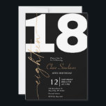 Elegant Gold Calligraphy 18th Birthday Party Invit Invitation<br><div class="desc">This elegant gold calligraphy 18th birthday invitation is perfect for a simple birthday party. The black design features a minimalist card decorated with romantic and whimsical gold typography.</div>