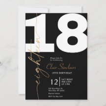 Elegant Gold Calligraphy 18th Birthday Party Invit
