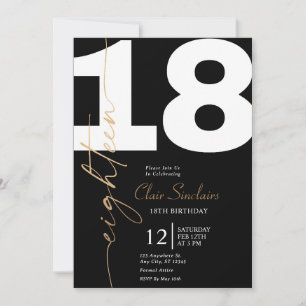 Elegant Gold Calligraphy 18th Birthday Party Invit Invitation