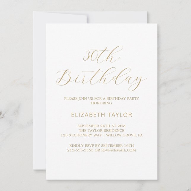 Elegant Gold Calligraphy 30th Birthday Invitation (Front)