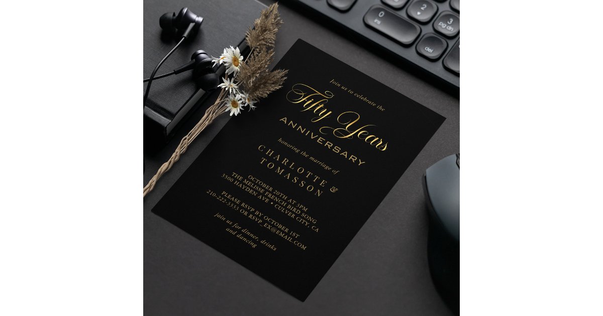 Elegant Gold Calligraphy 50th Anniversary Wedding Invitation | Zazzle