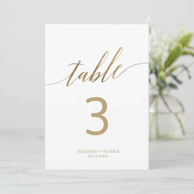 Elegant Gold Calligraphy 5x7" Table Number (Standing Front)