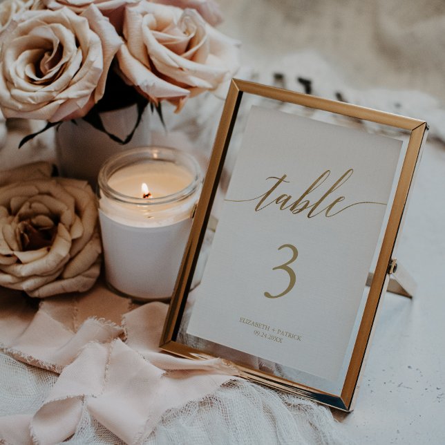 Elegant Gold Calligraphy 5x7" Wedding Table Number (Creator Uploaded)