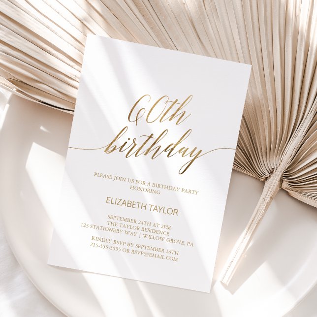 Elegant Gold Calligraphy 60th Birthday Invitation (Creator Uploaded)