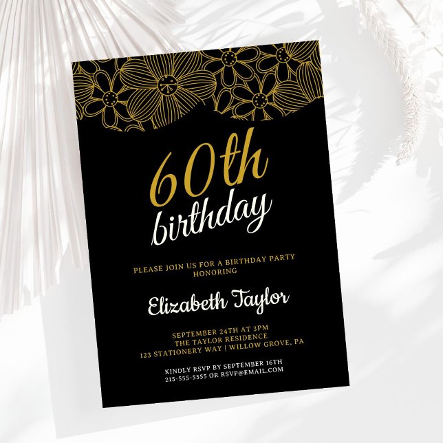 Elegant Gold Calligraphy 60th Birthday Invitation (Creator Uploaded)
