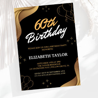 Elegant Gold Calligraphy 60th Birthday Invitation