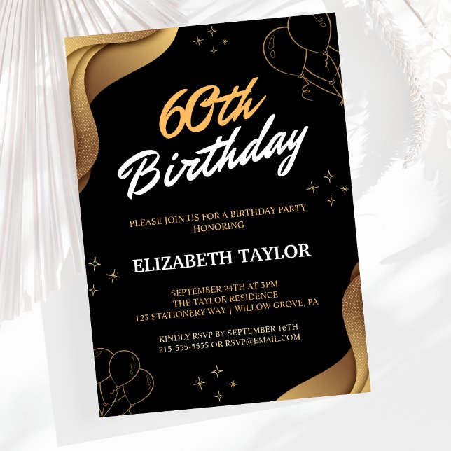 Elegant Gold Calligraphy 60th Birthday Invitation (Creator Uploaded)
