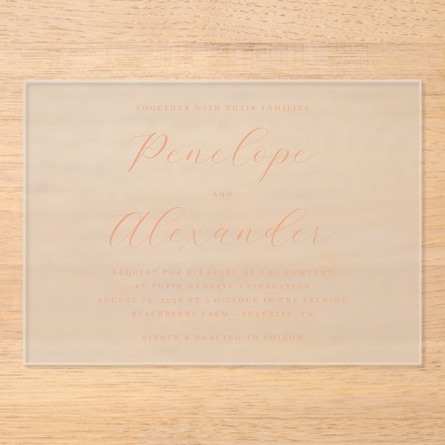 Elegant Gold Calligraphy Acrylic Invitations (Front)