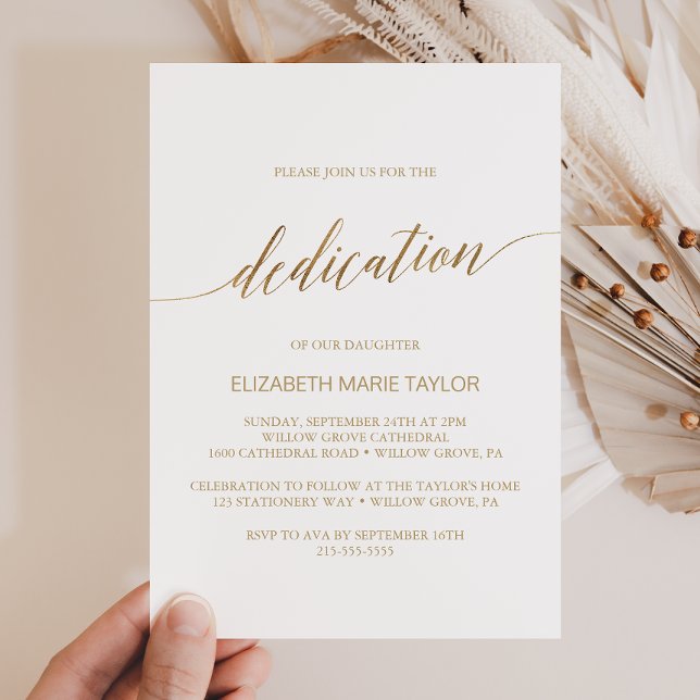 Elegant Gold Calligraphy Baby Dedication Invitation (Creator Uploaded)