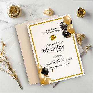 Elegant Gold Calligraphy Birthday  Invitation