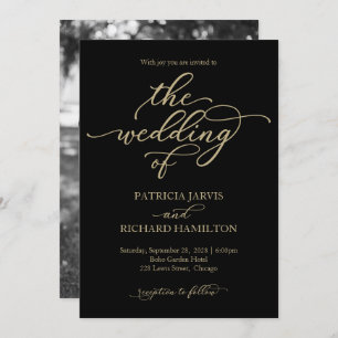 Elegant Gold Calligraphy Black Wedding Invitation