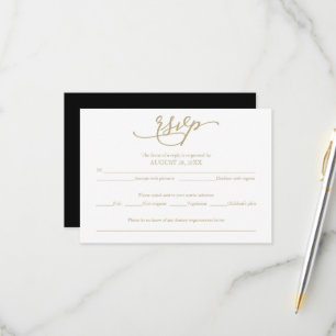 Elegant Gold Calligraphy Black Wedding RSVP