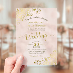 Elegant Gold Calligraphy Blush Pink Wedding Acrylic Invitations