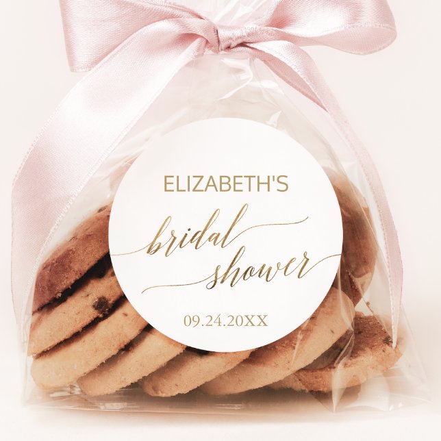 Elegant Gold Calligraphy Bridal Shower Favour Classic Round Sticker (Creator Uploaded)