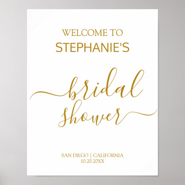 Elegant Gold Calligraphy Bridal Shower Welcome Poster (Front)