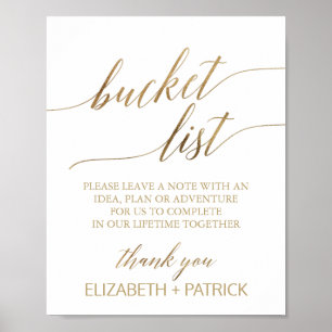 Elegant Gold Calligraphy Bucket List Sign