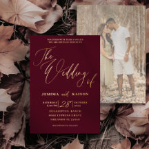 Elegant Gold Calligraphy Burgundy Wedding