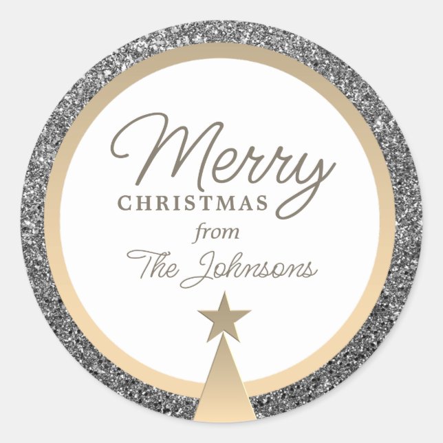 Elegant Gold Calligraphy Christmas Classic Round Sticker (Front)