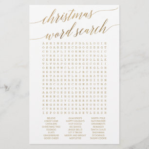 Elegant Gold Calligraphy Christmas Word Find Game Flyer