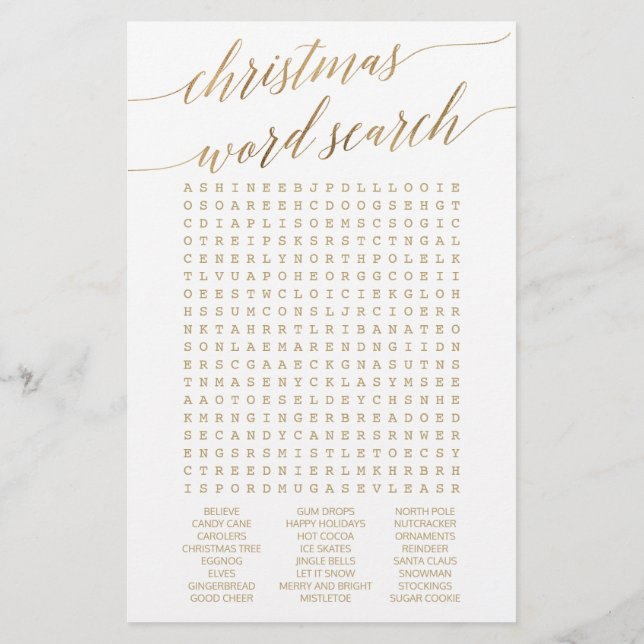 Elegant Gold Calligraphy Christmas Word Find Game Flyer (Back)