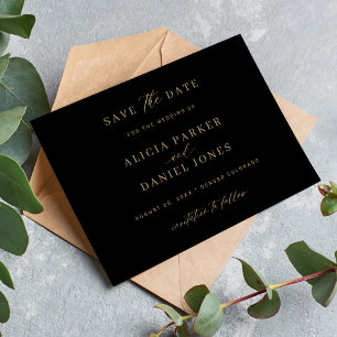 Elegant gold calligraphy classic black wedding save the date