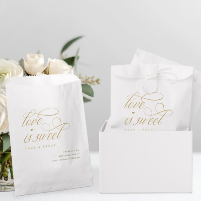 Elegant Gold Calligraphy Classy Luxury Wedding Favour Bag (Elegant Gold Calligraphy Wedding Favor Bags - Love is Sweet - Candy Buffet Favor Bags)